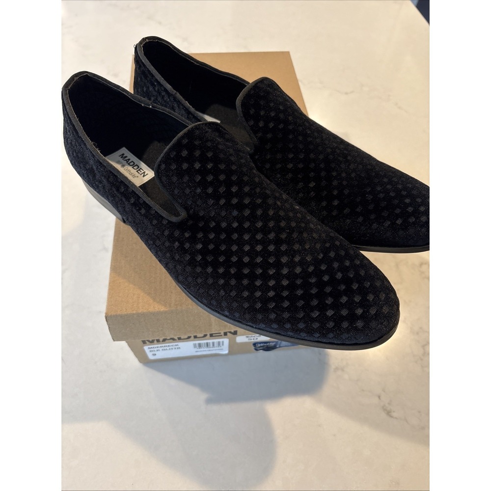 Steve Madden Men's 9  Black Velvet Dot Loafer Smoking Slipper Shoe Wedding New